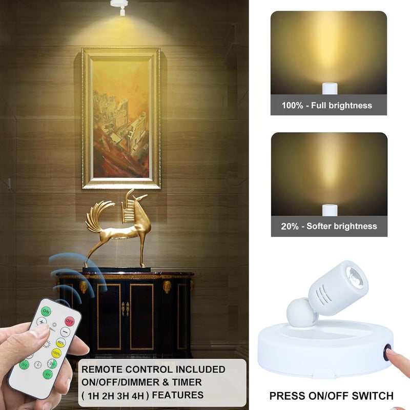 HAMVIDNE LED Spotlight, Battery Operated Spotlights with Remote, Up Lighting for Indoor Plants, Dimmable Tree Spotlight, Picture Lights for Wall Art Display Dartboard Painting Artwork Accent Frames - Image 2